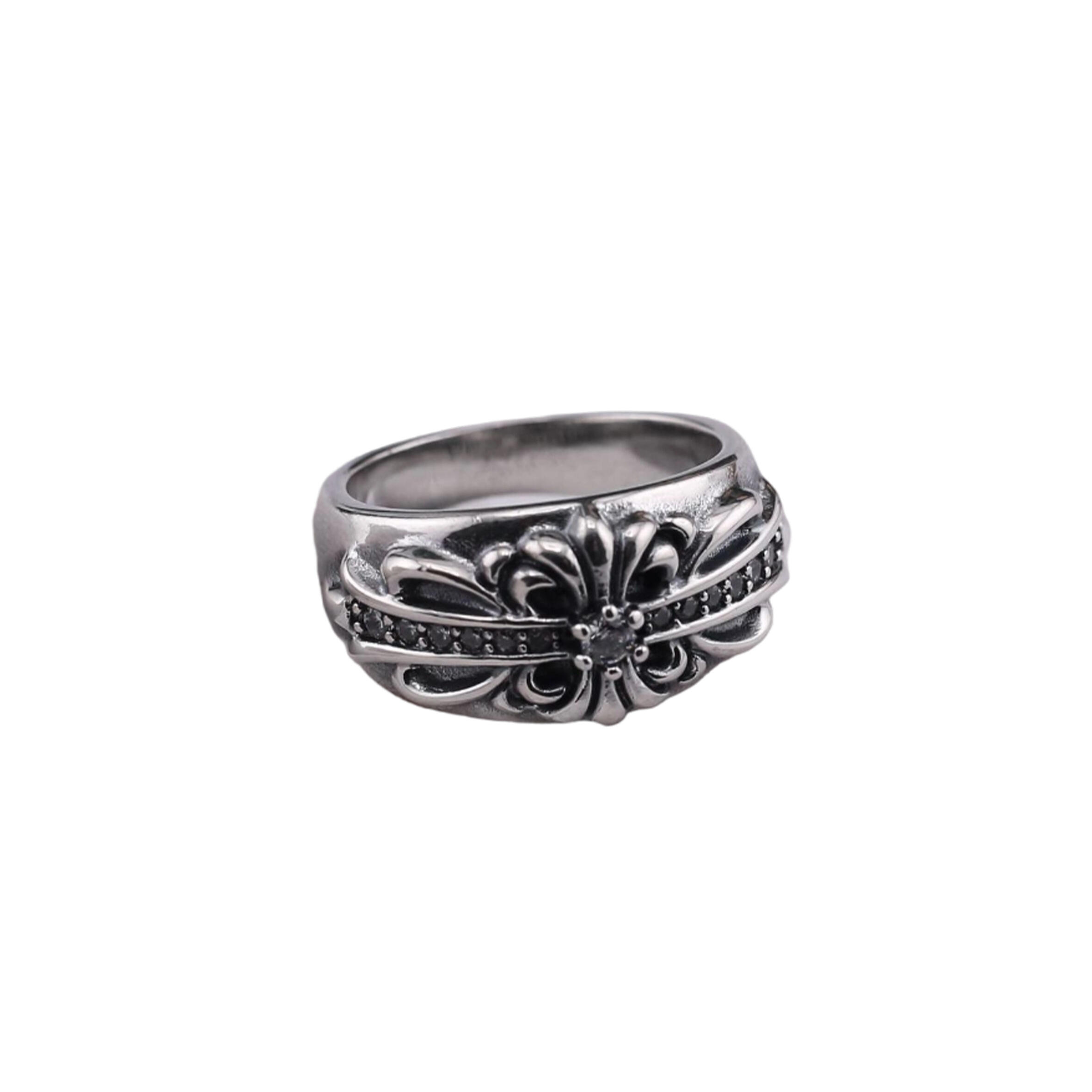 Ch*0me He**ts floral cross ring